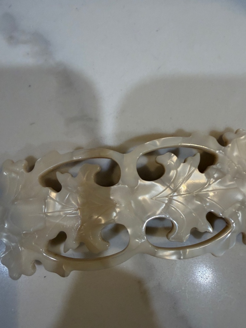 Carved Floral Resin Hair Barrette in Pearl White - Picture 2 of 6